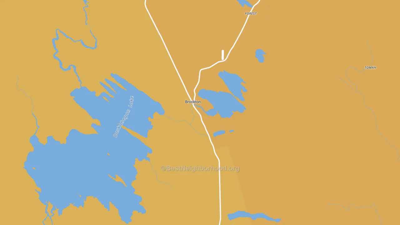Map of the best neighborhoods in the Brookton area, with better matches in green and worse matches in red