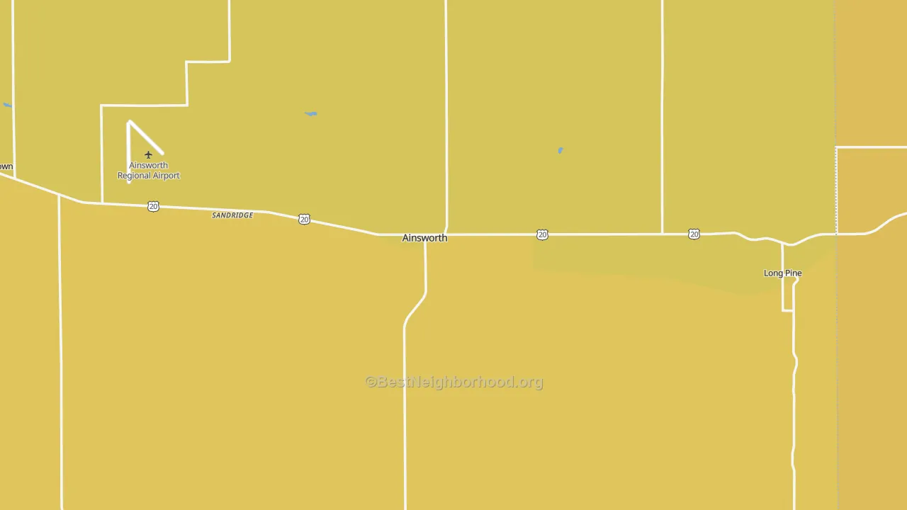 Map of the best neighborhoods in the Brown County area, with better matches in green and worse matches in red