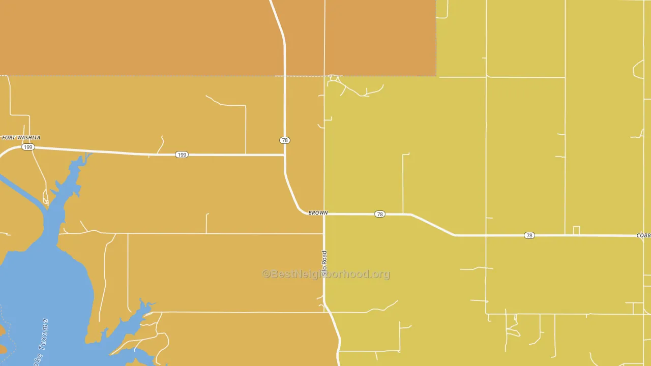 Map of the best neighborhoods in the Brown area, with better matches in green and worse matches in red