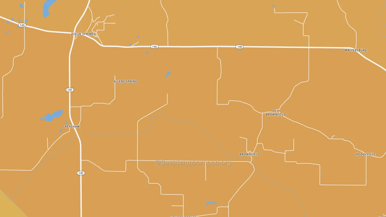 Map of the best neighborhoods in the Brownfield area, with better matches in green and worse matches in red