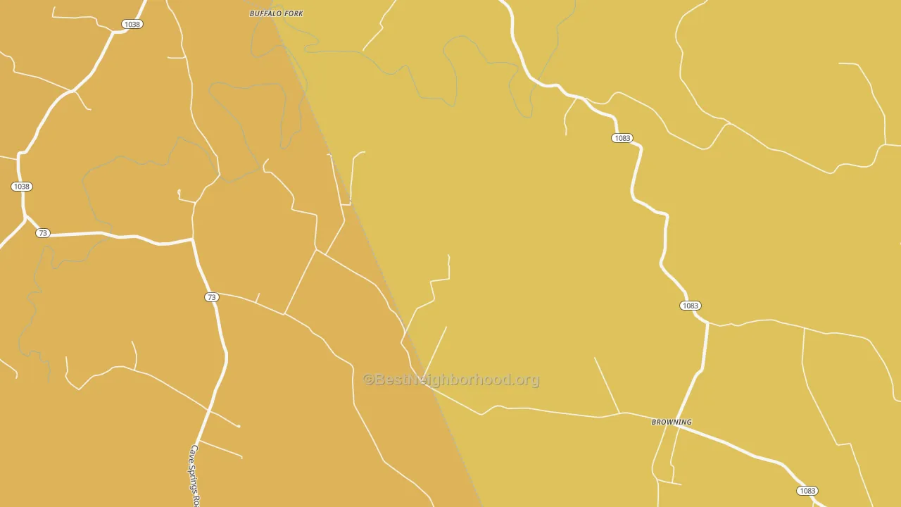 Map of the best neighborhoods in the Browning area, with better matches in green and worse matches in red