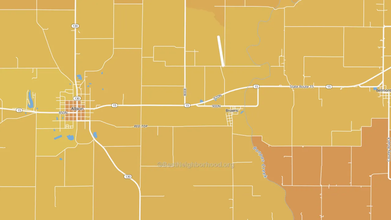 Map of the best neighborhoods in the Browns area, with better matches in green and worse matches in red