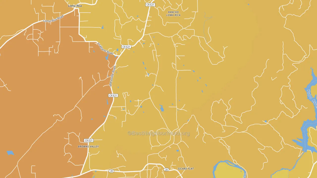 Map of the best neighborhoods in the Browns Valley area, with better matches in green and worse matches in red