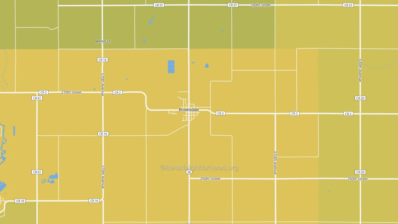 Map of the best neighborhoods in the Brownsdale area, with better matches in green and worse matches in red
