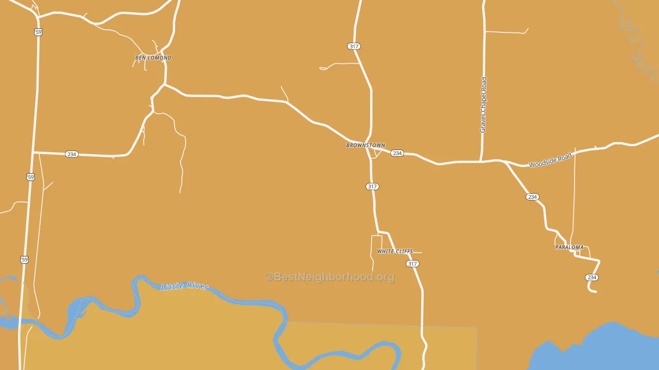 Map of the best neighborhoods in the Brownstown area, with better matches in green and worse matches in red