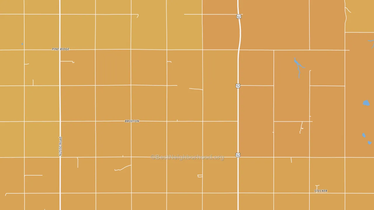 Map of the best neighborhoods in the Broxton area, with better matches in green and worse matches in red