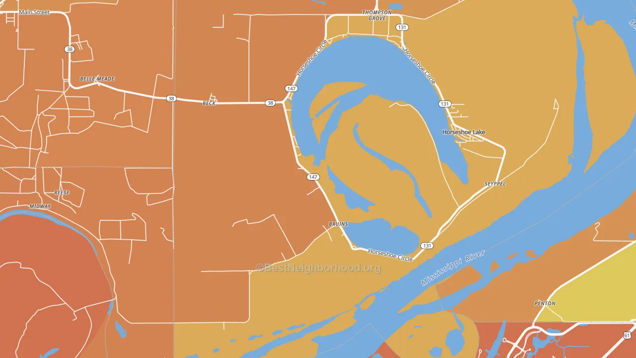 Map of the best neighborhoods in the Bruins area, with better matches in green and worse matches in red