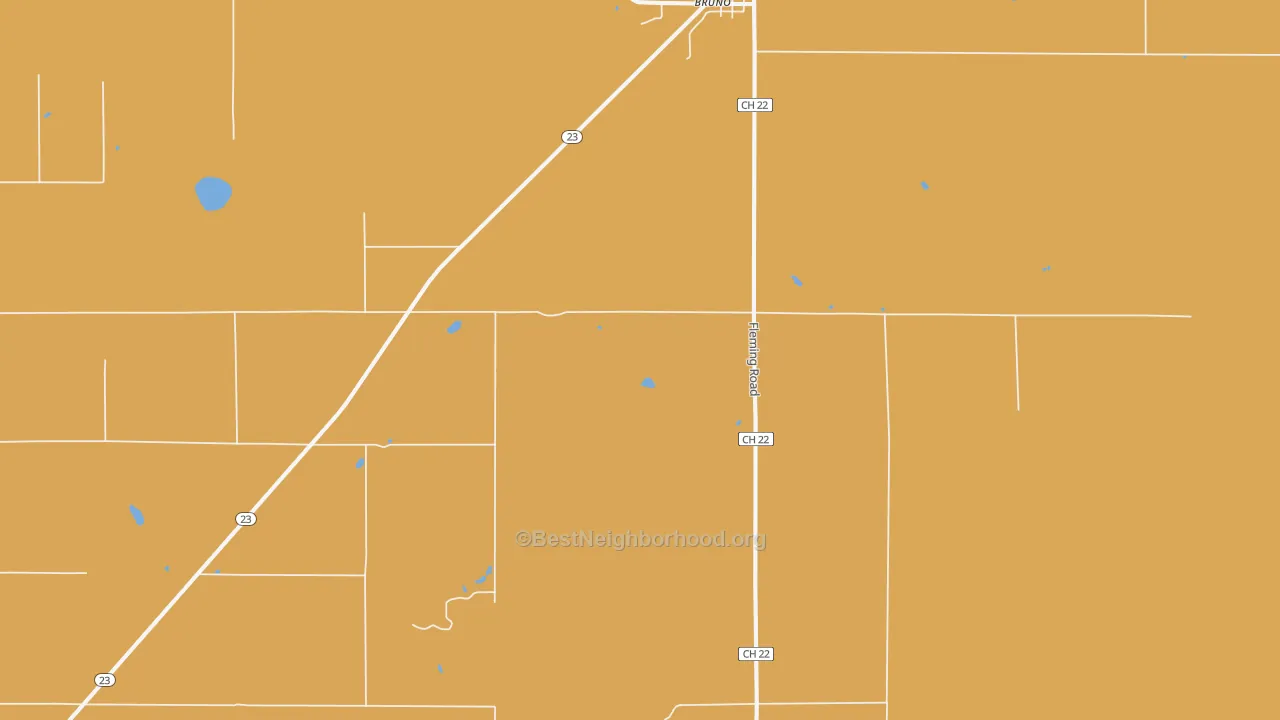 Map of the best neighborhoods in the Bruno area, with better matches in green and worse matches in red
