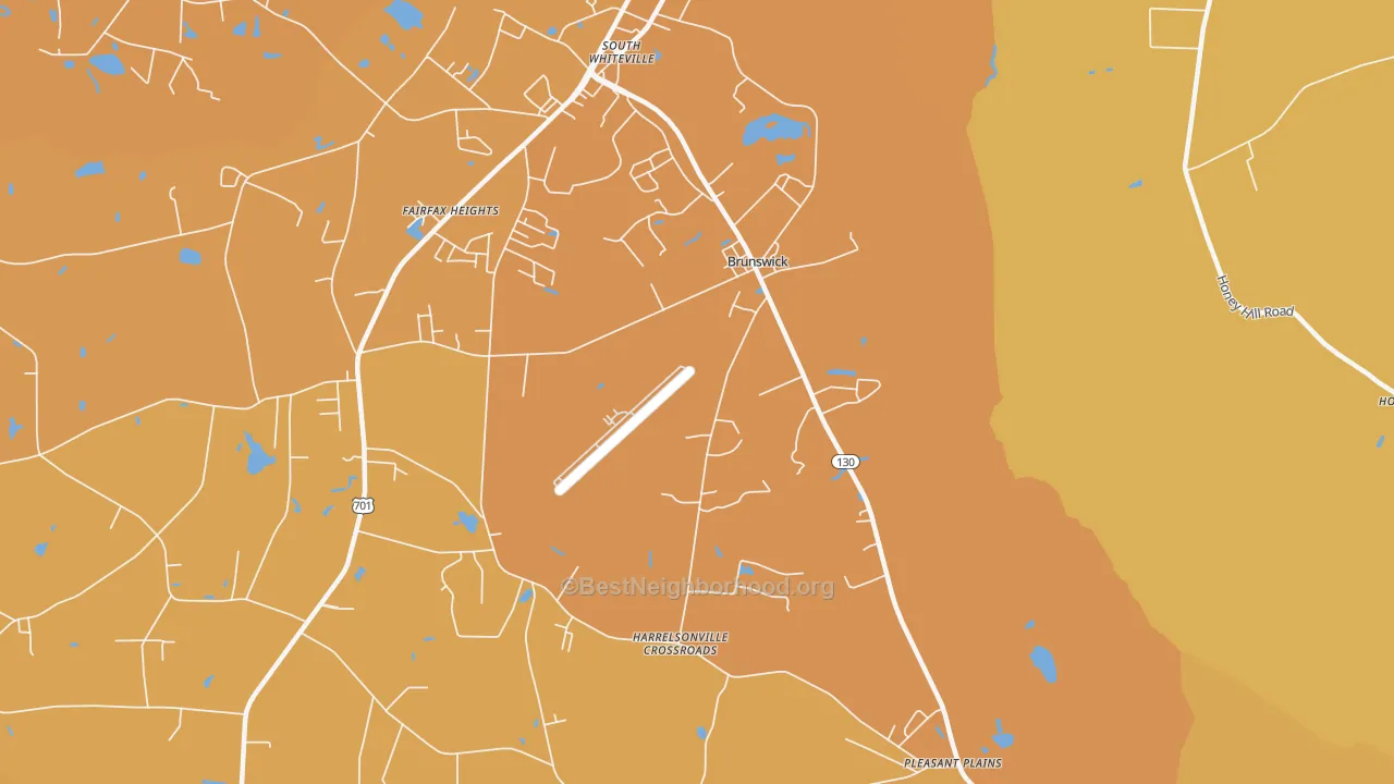 Map of the best neighborhoods in the Brunswick area, with better matches in green and worse matches in red