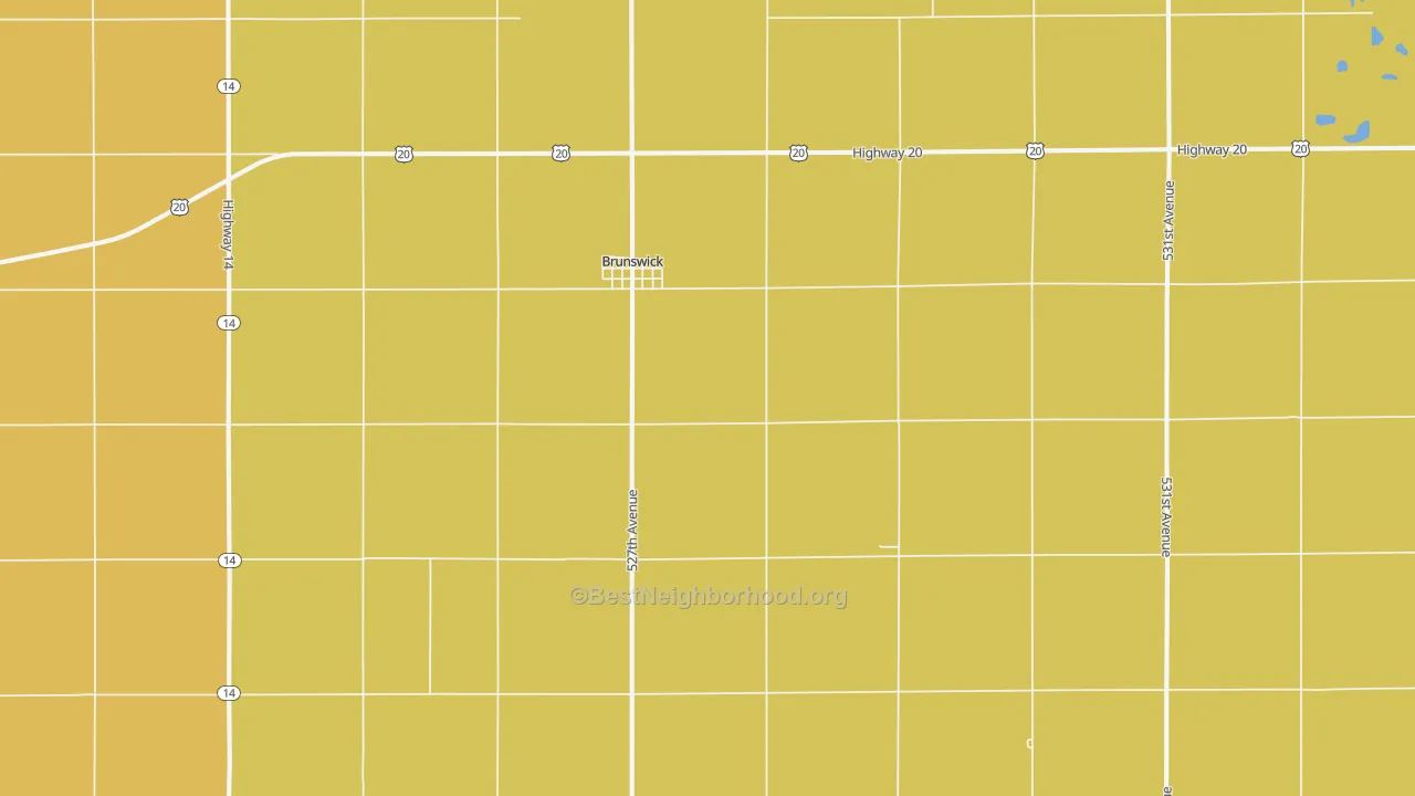 Map of the best neighborhoods in the Brunswick area, with better matches in green and worse matches in red