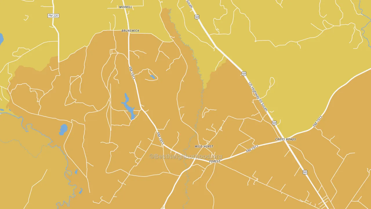 Map of the best neighborhoods in the Brunswick area, with better matches in green and worse matches in red