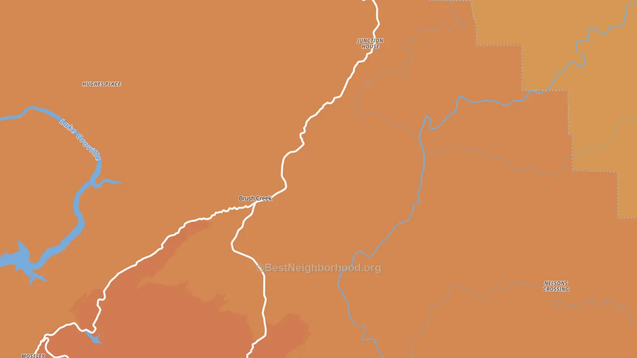 Map of the best neighborhoods in the Brush Creek area, with better matches in green and worse matches in red