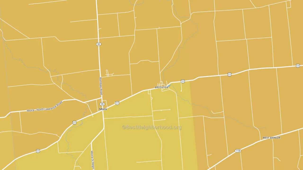 Map of the best neighborhoods in the Brushton area, with better matches in green and worse matches in red