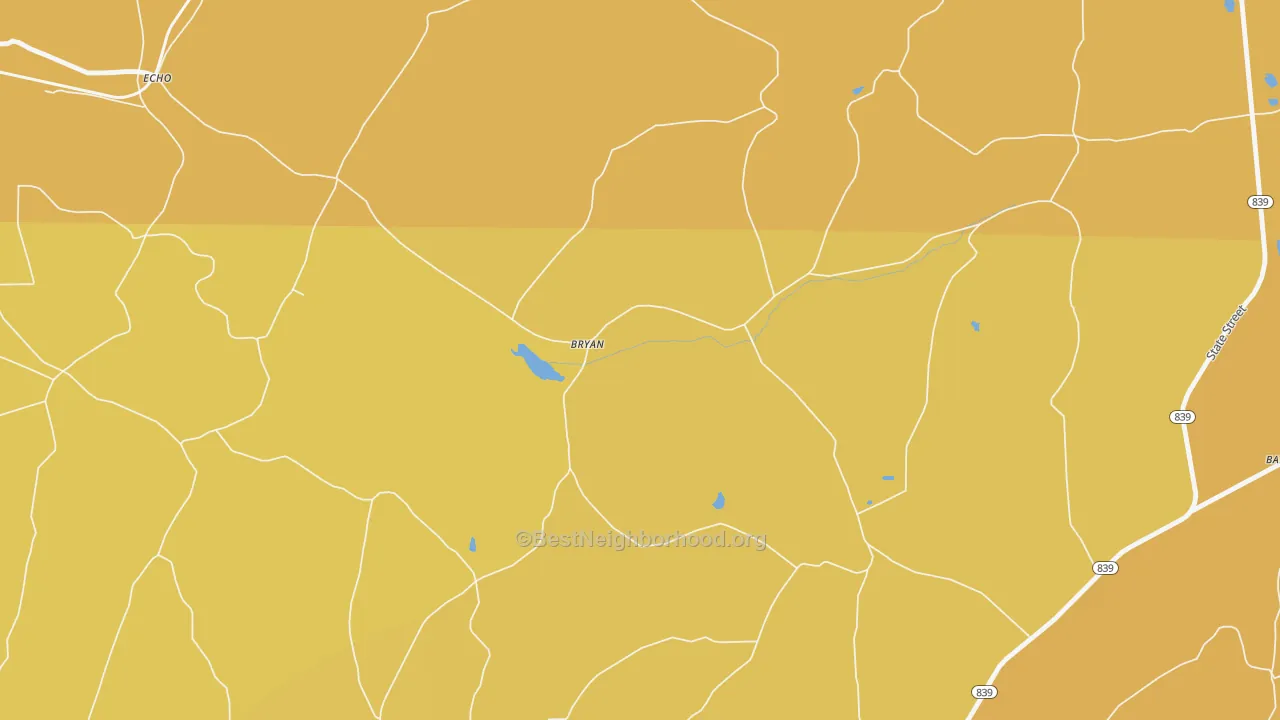 Map of the best neighborhoods in the Bryan area, with better matches in green and worse matches in red