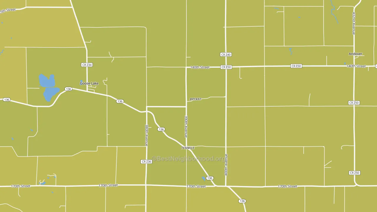 Map of the best neighborhoods in the Bryant area, with better matches in green and worse matches in red