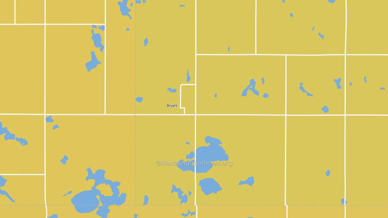 Map of the best neighborhoods in the Bryant area, with better matches in green and worse matches in red