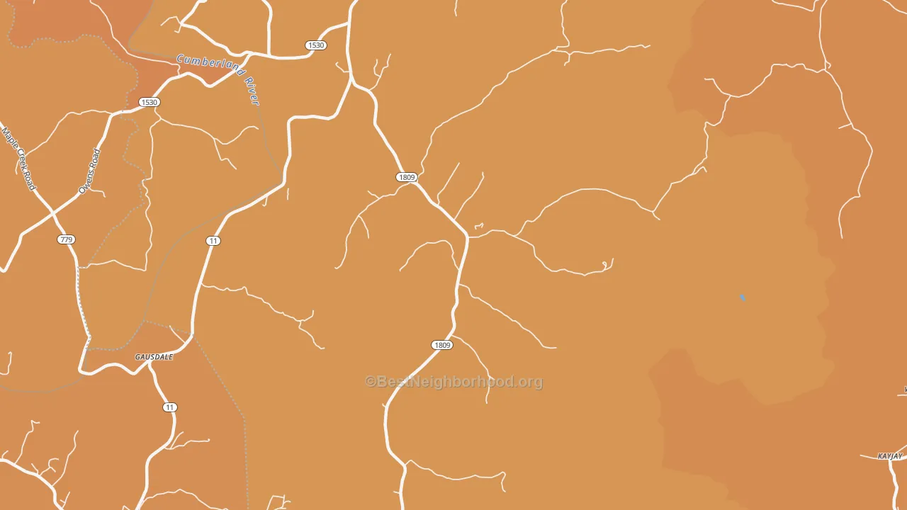 Map of the best neighborhoods in the Bryants Store area, with better matches in green and worse matches in red