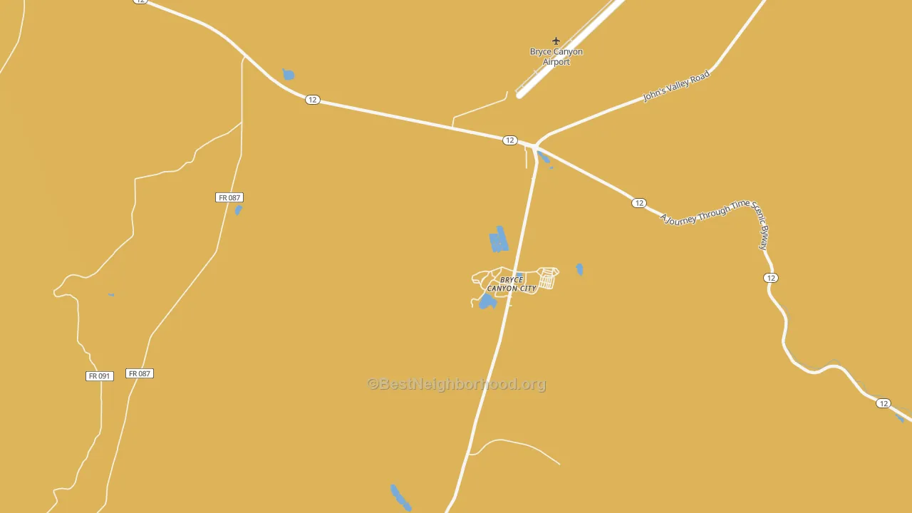 Map of the best neighborhoods in the Bryce Canyon City area, with better matches in green and worse matches in red