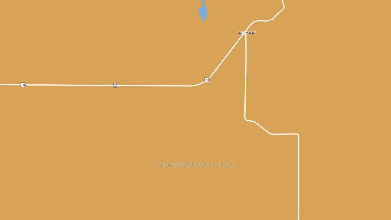 Map of the best neighborhoods in the Buchanan area, with better matches in green and worse matches in red