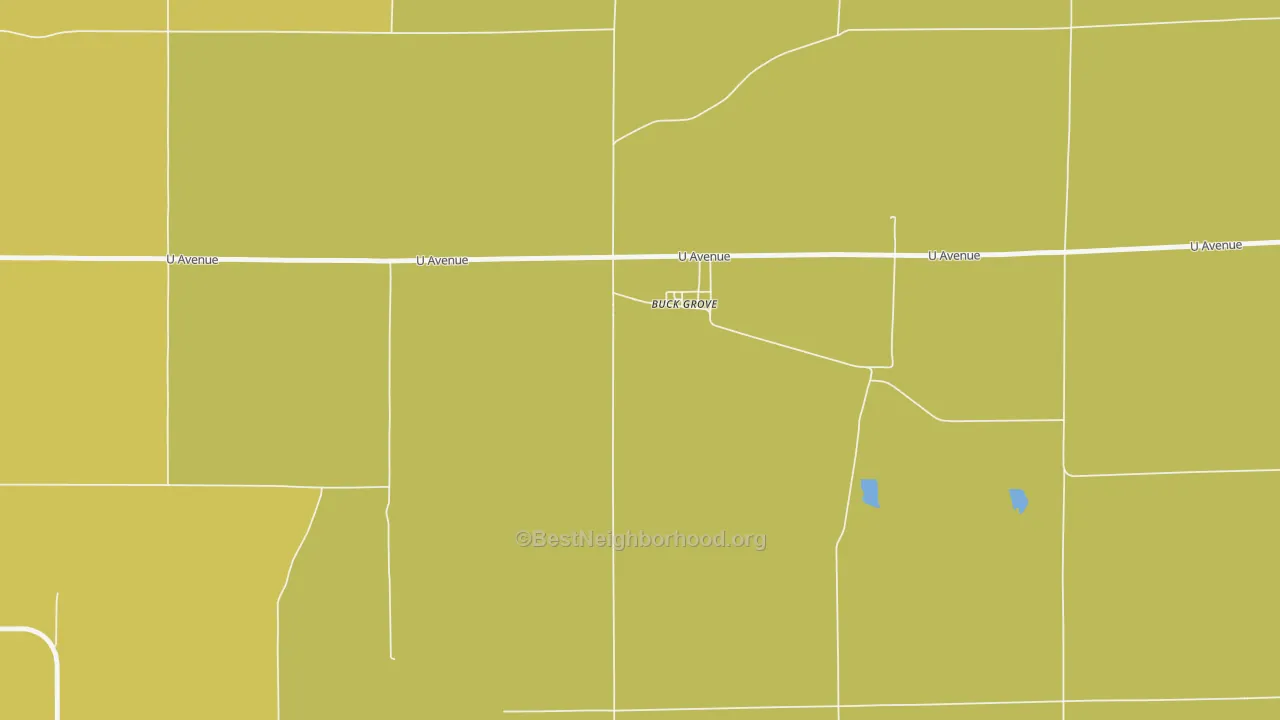 Map of the best neighborhoods in the Buck Grove area, with better matches in green and worse matches in red