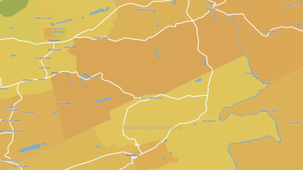 Map of the best neighborhoods in the Buck Mountain area, with better matches in green and worse matches in red
