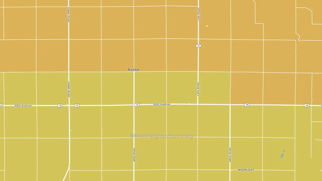 Map of the best neighborhoods in the Buckeye area, with better matches in green and worse matches in red