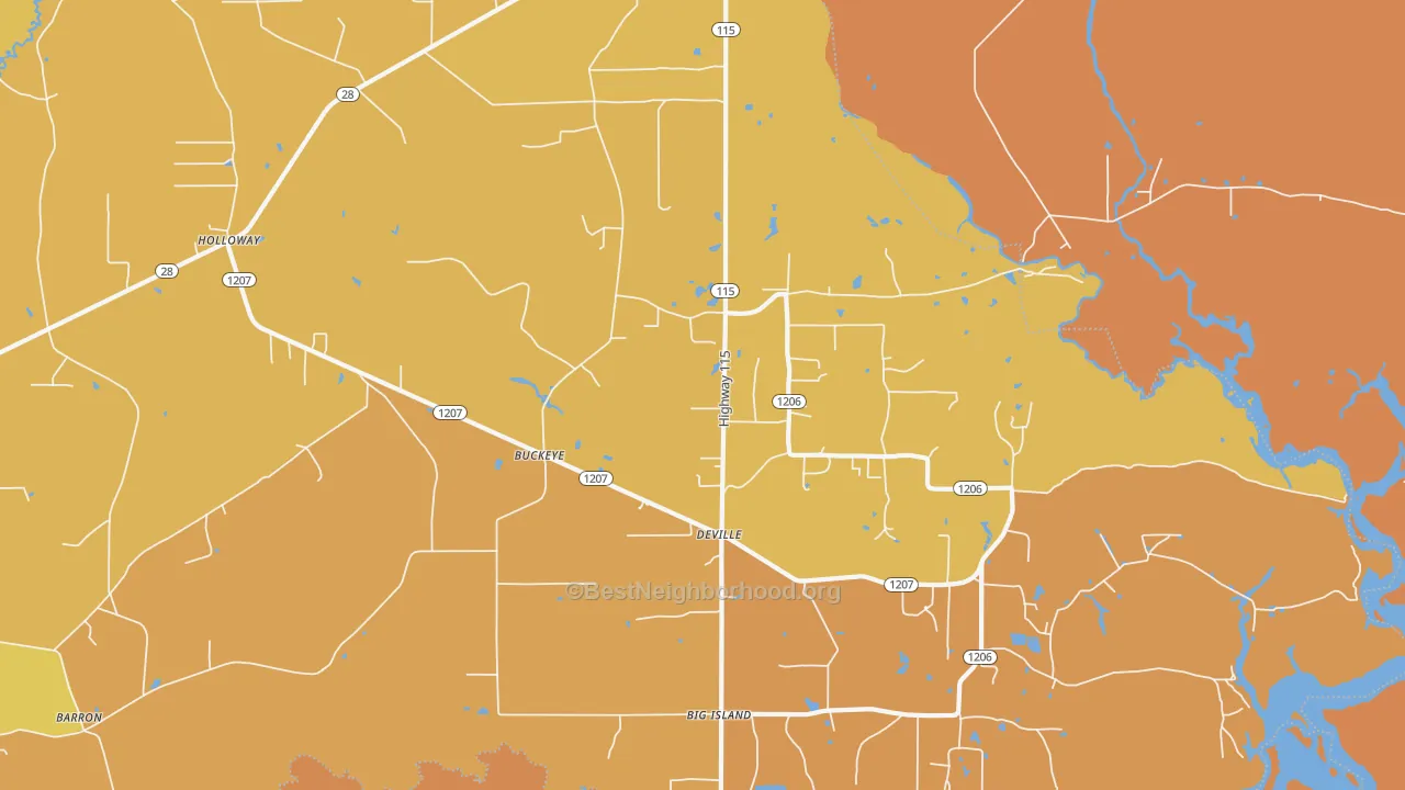 Map of the best neighborhoods in the Buckeye area, with better matches in green and worse matches in red