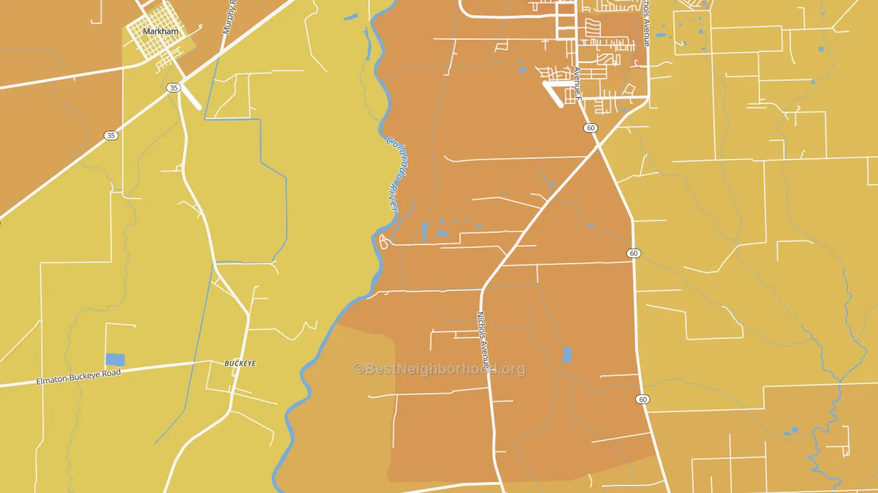Map of the best neighborhoods in the Buckeye area, with better matches in green and worse matches in red