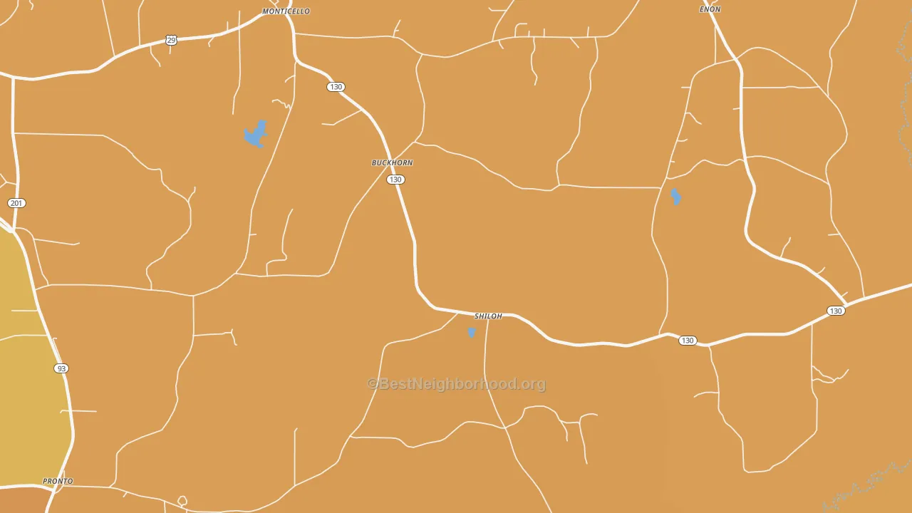 Map of the best neighborhoods in the Buckhorn area, with better matches in green and worse matches in red