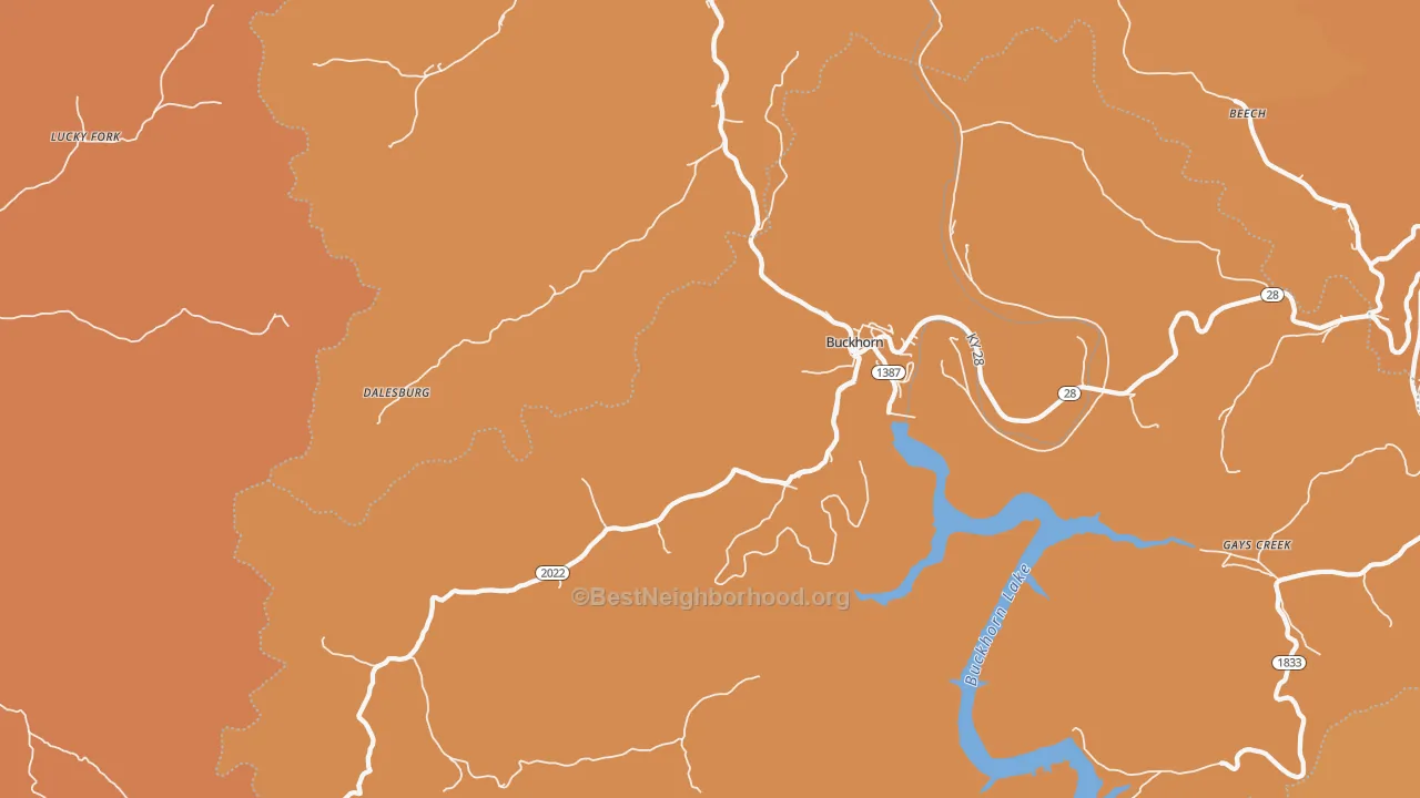 Map of the best neighborhoods in the Buckhorn area, with better matches in green and worse matches in red