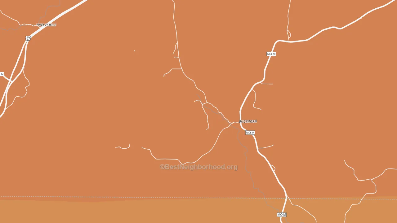 Map of the best neighborhoods in the Buckhorn area, with better matches in green and worse matches in red