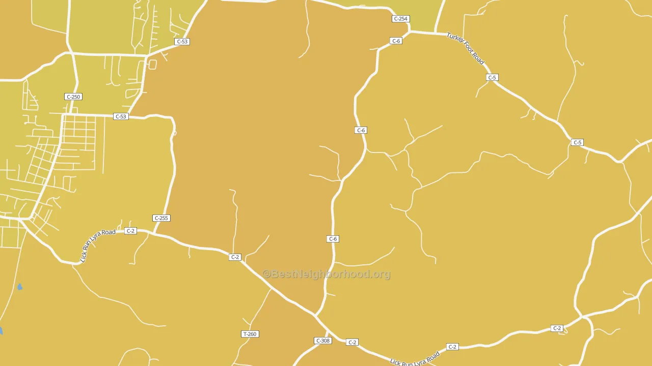 Map of the best neighborhoods in the Buckhorn area, with better matches in green and worse matches in red