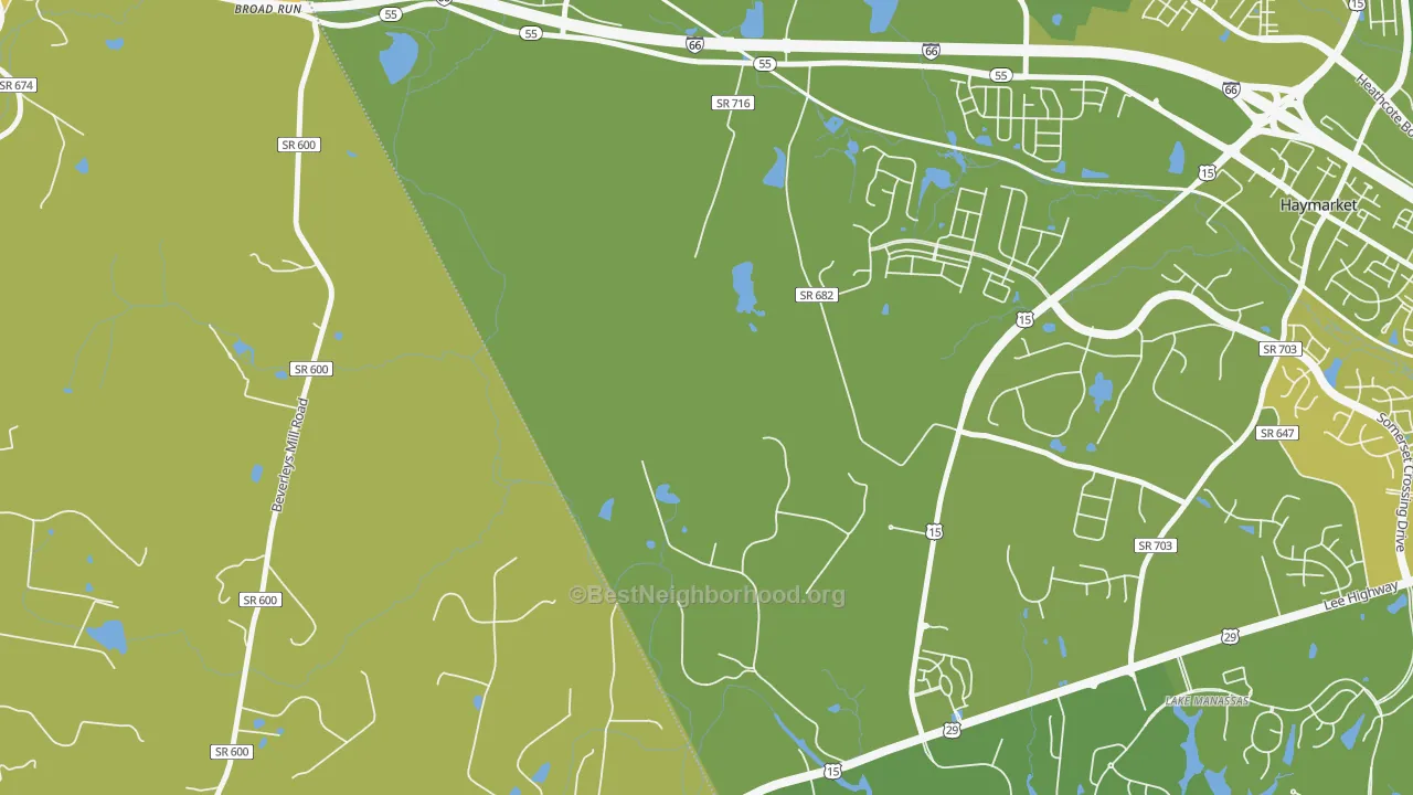Map of the best neighborhoods in the Buckland area, with better matches in green and worse matches in red