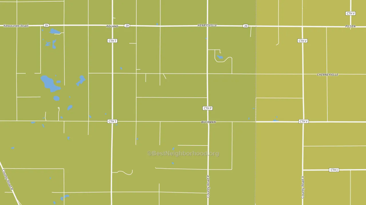 Map of the best neighborhoods in the Buckman area, with better matches in green and worse matches in red