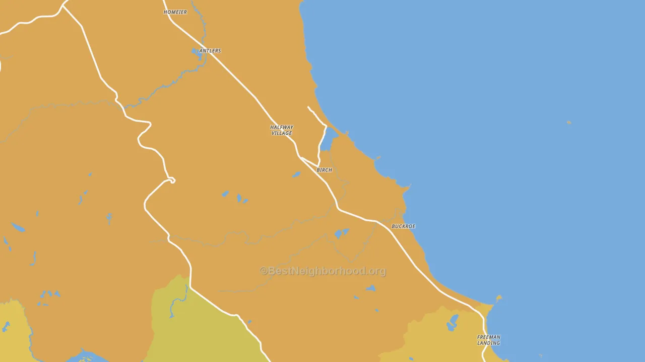 Map of the best neighborhoods in the Buckroe area, with better matches in green and worse matches in red