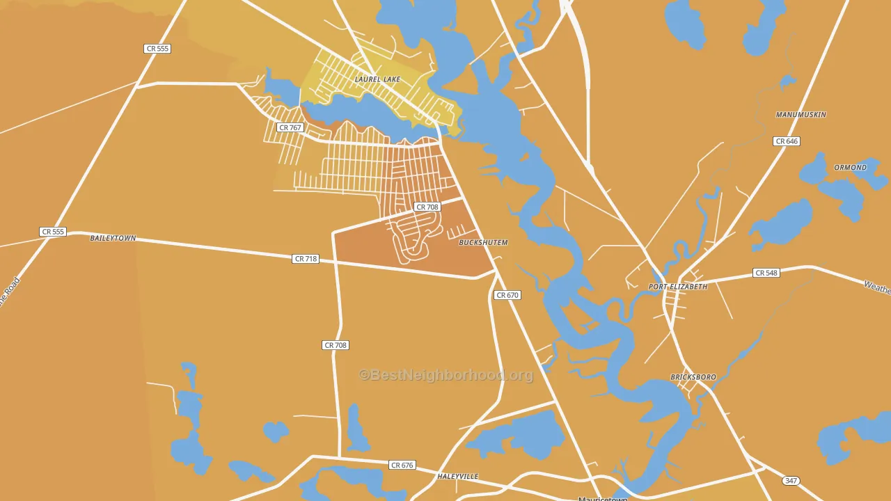 Map of the best neighborhoods in the Buckshutem area, with better matches in green and worse matches in red