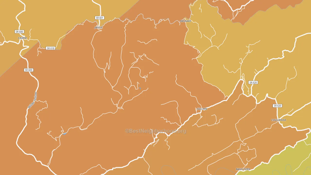 Map of the best neighborhoods in the Bucu area, with better matches in green and worse matches in red