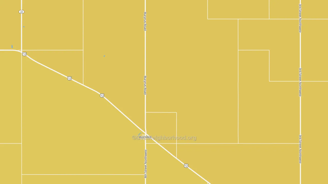 Map of the best neighborhoods in the Bucyrus area, with better matches in green and worse matches in red
