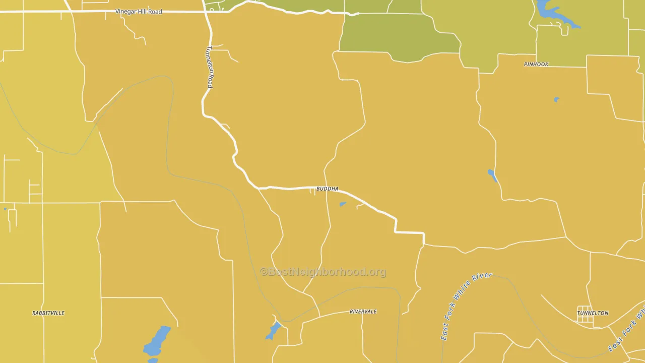 Map of the best neighborhoods in the Buddha area, with better matches in green and worse matches in red