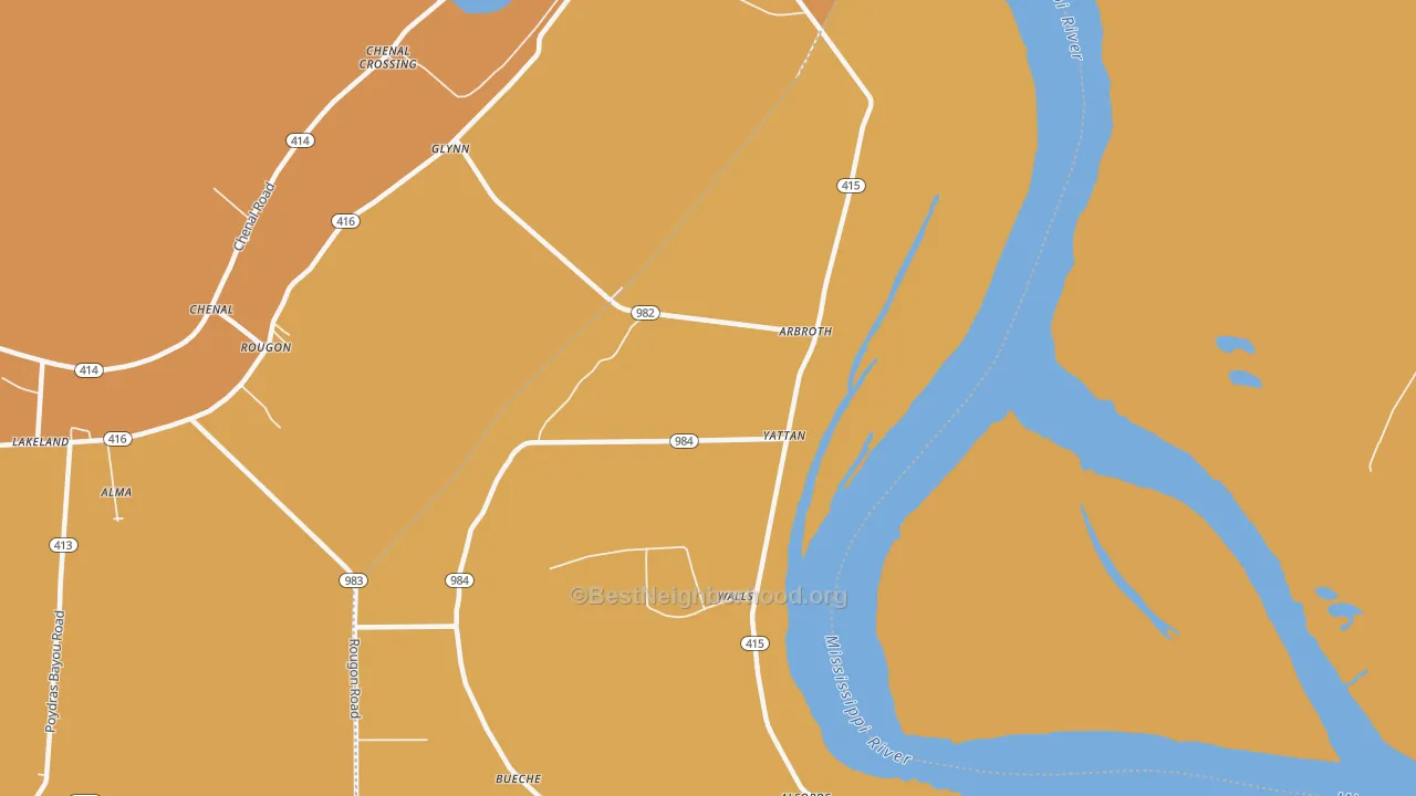 Map of the best neighborhoods in the Bueche area, with better matches in green and worse matches in red