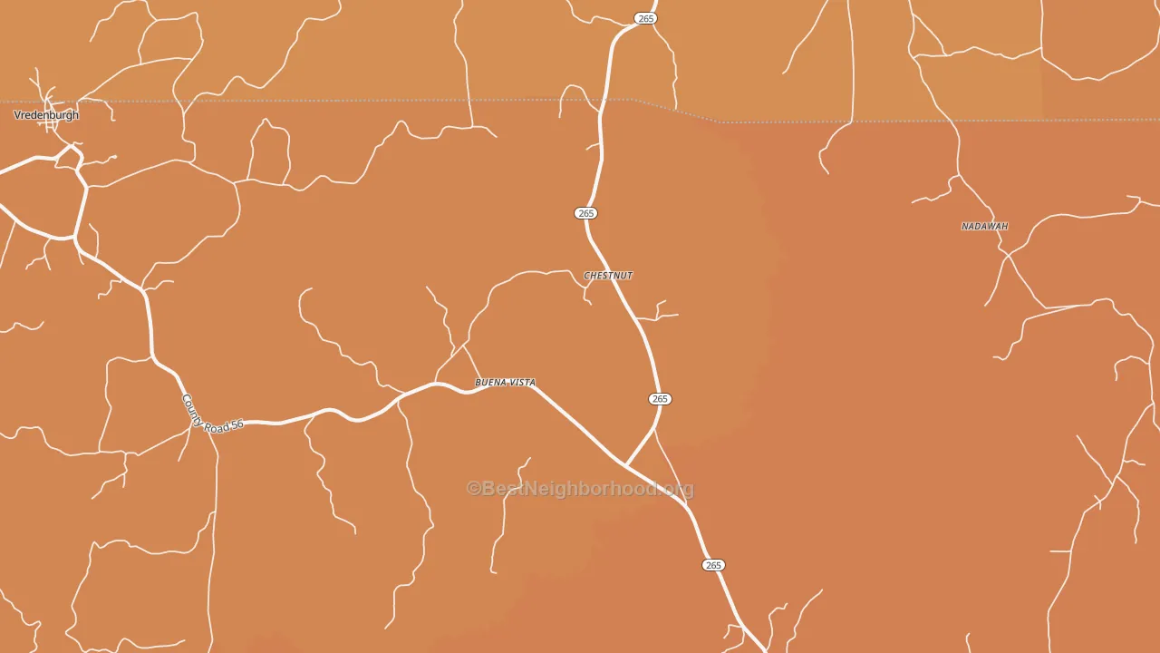 Map of the best neighborhoods in the Buena Vista area, with better matches in green and worse matches in red