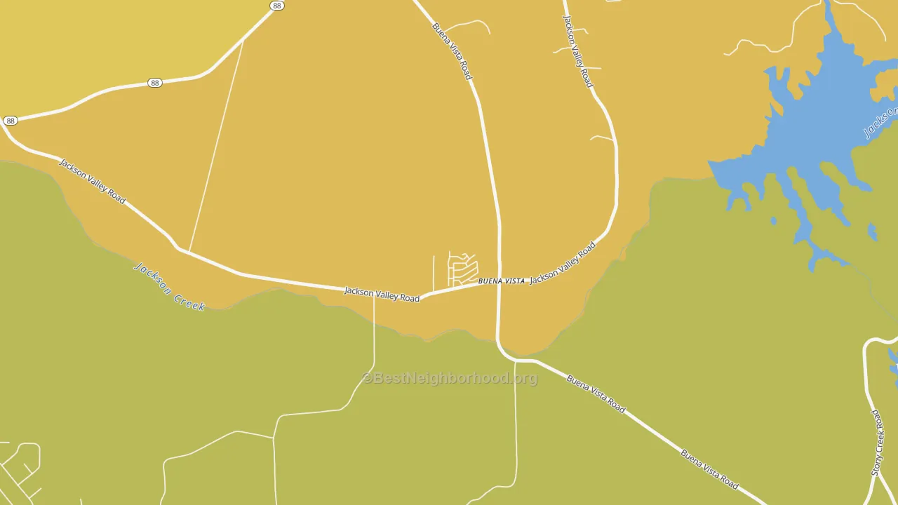 Map of the best neighborhoods in the Buena Vista area, with better matches in green and worse matches in red