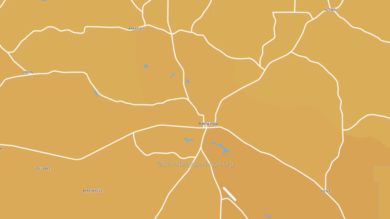 Map of the best neighborhoods in the Buena Vista area, with better matches in green and worse matches in red