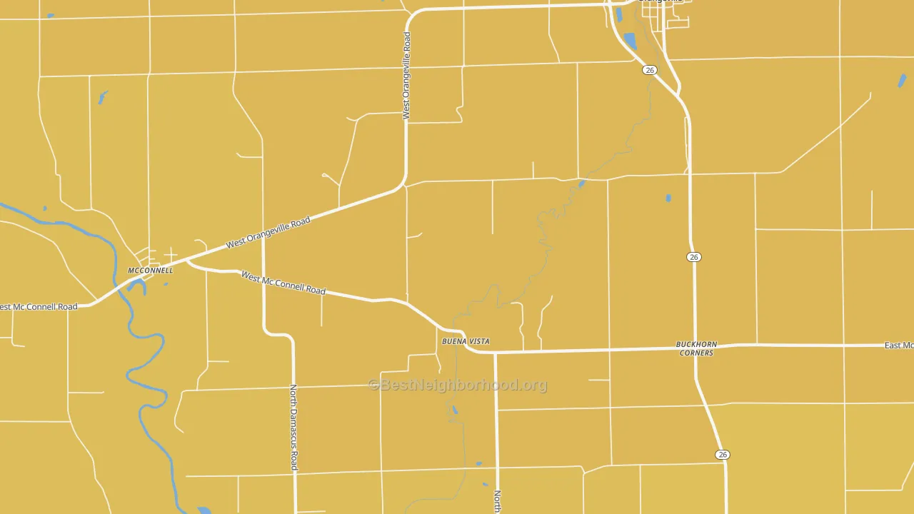 Map of the best neighborhoods in the Buena Vista area, with better matches in green and worse matches in red