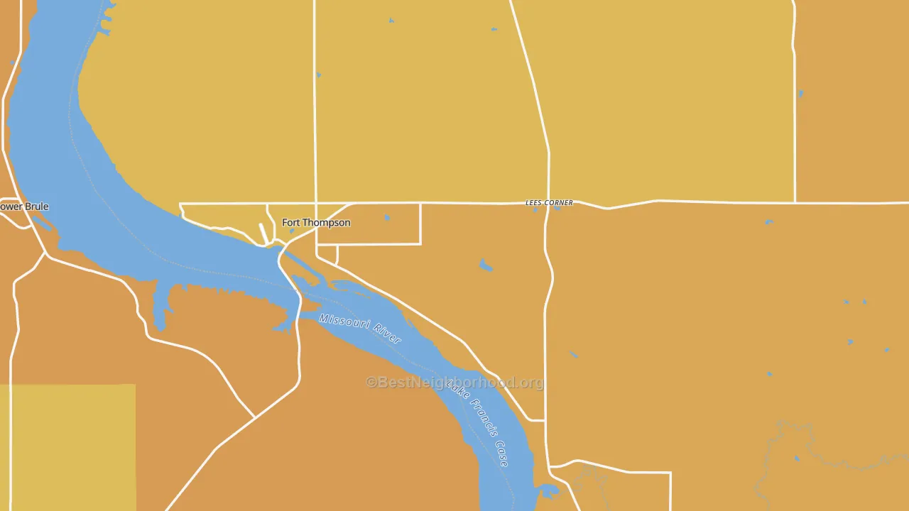 Map of the best neighborhoods in the Buffalo County area, with better matches in green and worse matches in red