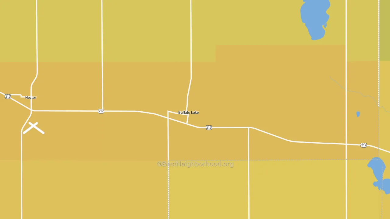 Map of the best neighborhoods in the Buffalo Lake area, with better matches in green and worse matches in red