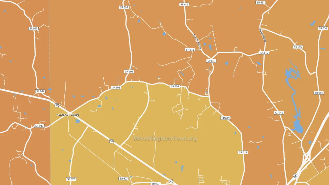 Map of the best neighborhoods in the Bufford Crossroads area, with better matches in green and worse matches in red