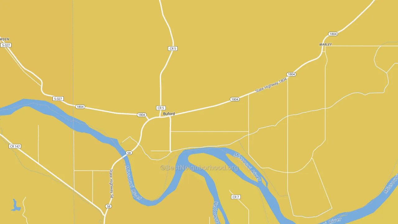 Map of the best neighborhoods in the Buford area, with better matches in green and worse matches in red