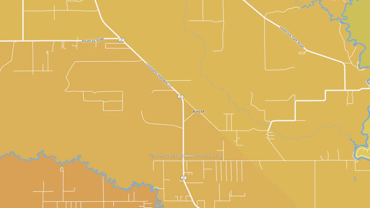 Map of the best neighborhoods in the Buhler area, with better matches in green and worse matches in red