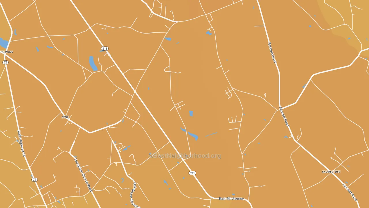 Map of the best neighborhoods in the Buie area, with better matches in green and worse matches in red